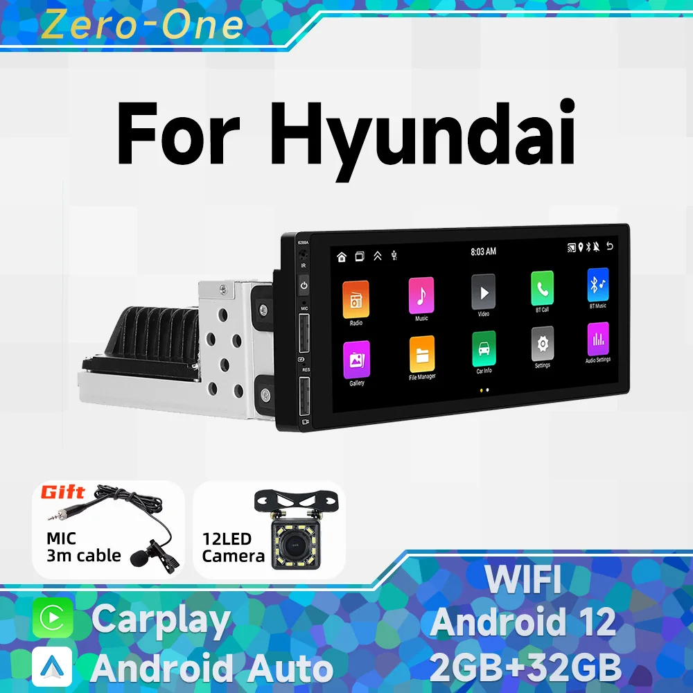 

1 Din Radio Android 13 Car Multimedia for Hyundai Universal 6.9 Inch Screen Stereo Head Unit Wireless Carplay Autoradio GPS WiFi