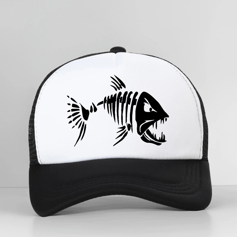 

Cartoon Fish Bones Mesh Baseball Hat Men Outdoor Fishing Skeleton Fish Bone Adjustable Caps women sun hat