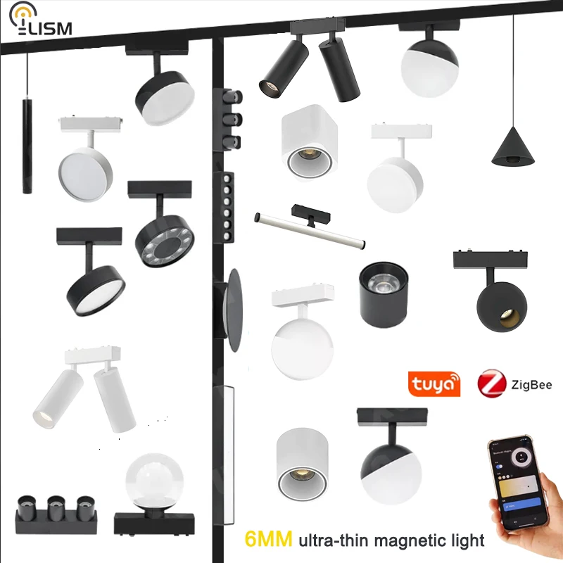 Smart Zigbee 6mm Ultra Thin Magnetic Track Light Surface Mount Ceiling Lights System Magnet Rail Lamp Spotlight for Living Room