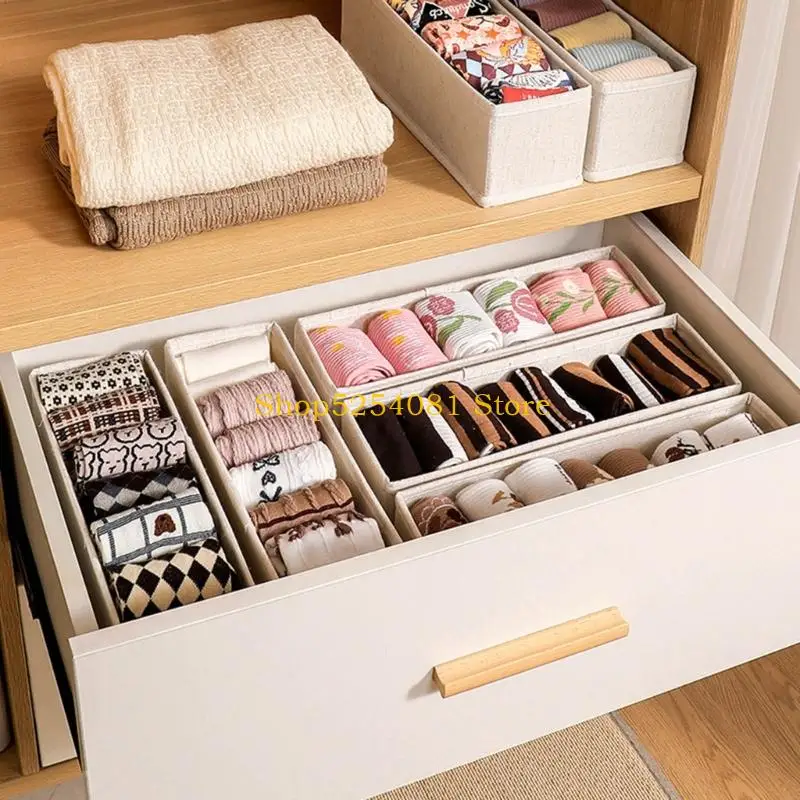 AXYC Sturdy Cotton Linen Fabric Closet Organizers Accessory for Delicate Clothing Foldable Storage Box with Drawer Systems