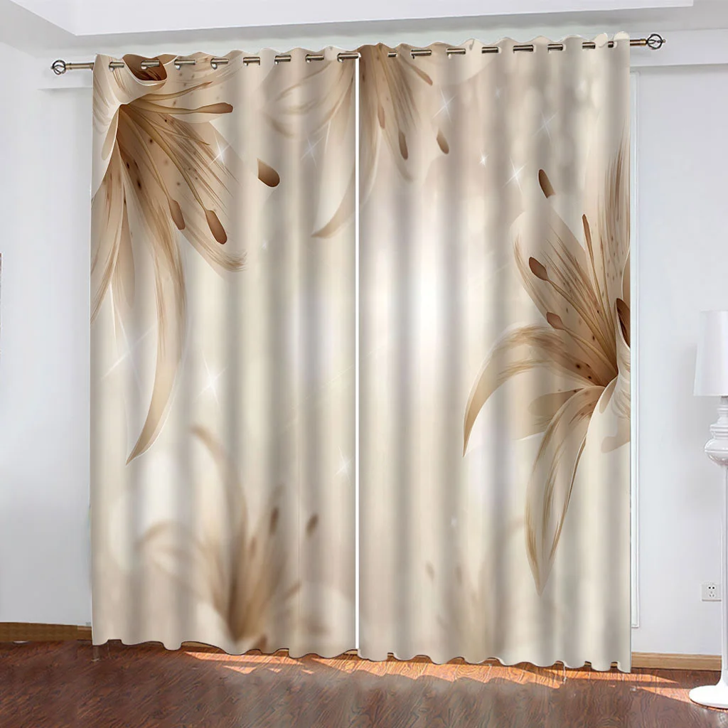 High quality custom 3d curtain fabric brown lily flower curtains thickened windshield blackout curtains