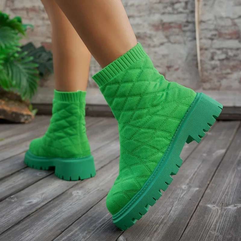 

Новые вязаные ботильоны с круглым носком, осенне-зимние ботинки на платформе Flyweave, большие размеры, низкие носки