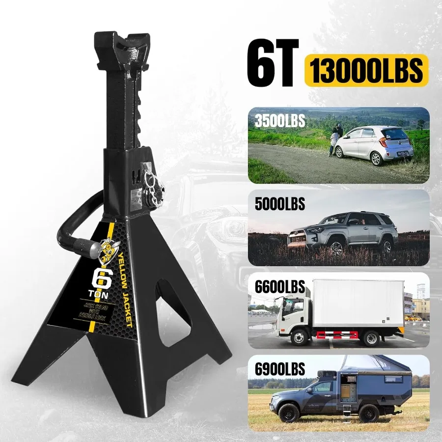 حامل رافعة فولاذية شديدة التحمل مع آلية قفل مزدوج لرفع السيارات وسيارات الدفع الرباعي سعة 6 طن لكل حامل إجمالي 3000 رطل #6