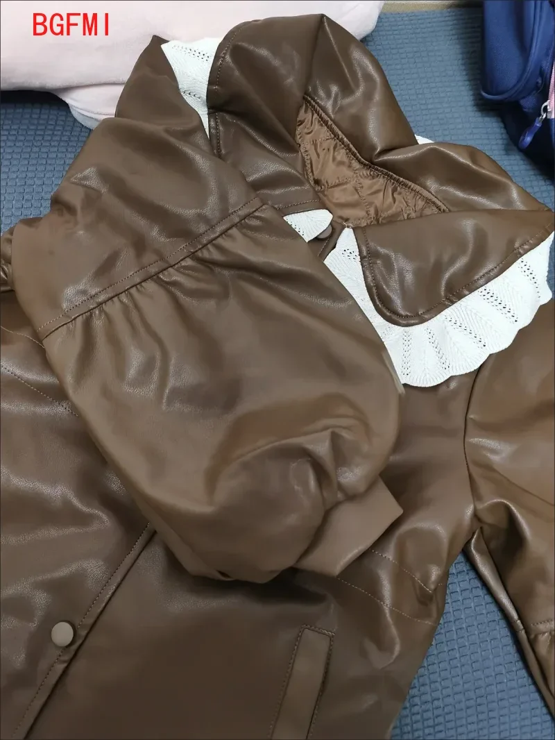 طفل وسادة مبطنة الشتاء سميكة الدافئة معطف بولي Pu الفتيات التلبيب ملابس قطنية جديد زائد المخملية ملابس خارجية الأطفال سترات طفل سنوسويت #5