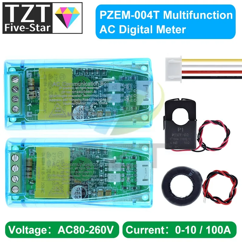 AC Digital Multifunction Meter Watt Power Volt Amp TTL Current Test Module PZEM-004T With Coil 0-100A 80-260V AC For Arduino