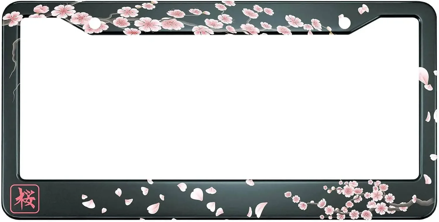 

Japan Cherry License Plate Frame Blooming Flowers License Plate Front Plates Frames Car Tag Frame for Women Men US Vehicles