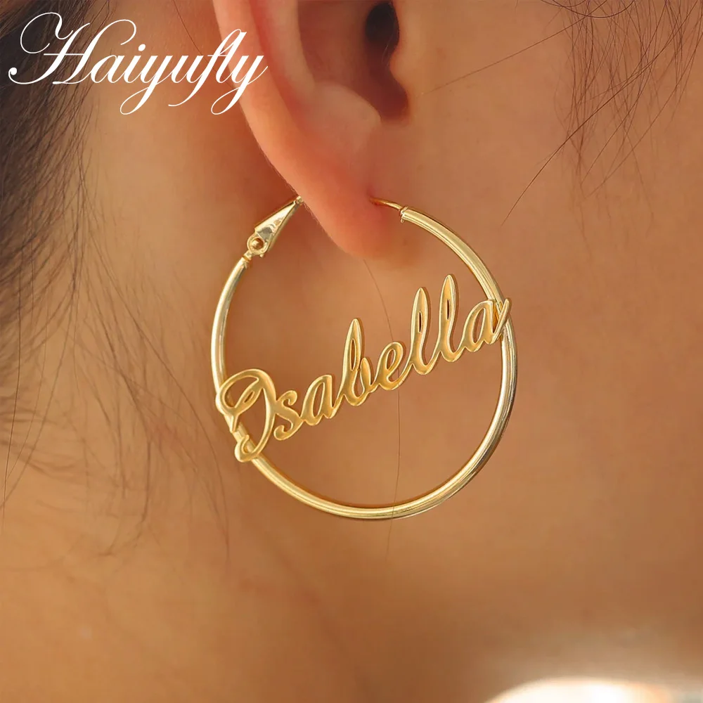 

Haiyufly Personalized Custom Name Hoop Earring for Women Buckle Earrings Stainless Steel Mother Kids Christmas Jewelry Gift