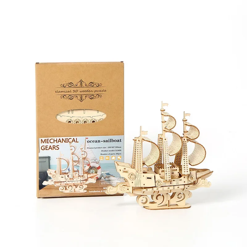 Assembly Required 3D Wooden Puzzles of Sail-Boat for Kids and Adults Construction Bilding Bricks DIY Cruise Ship Model Craft Toy