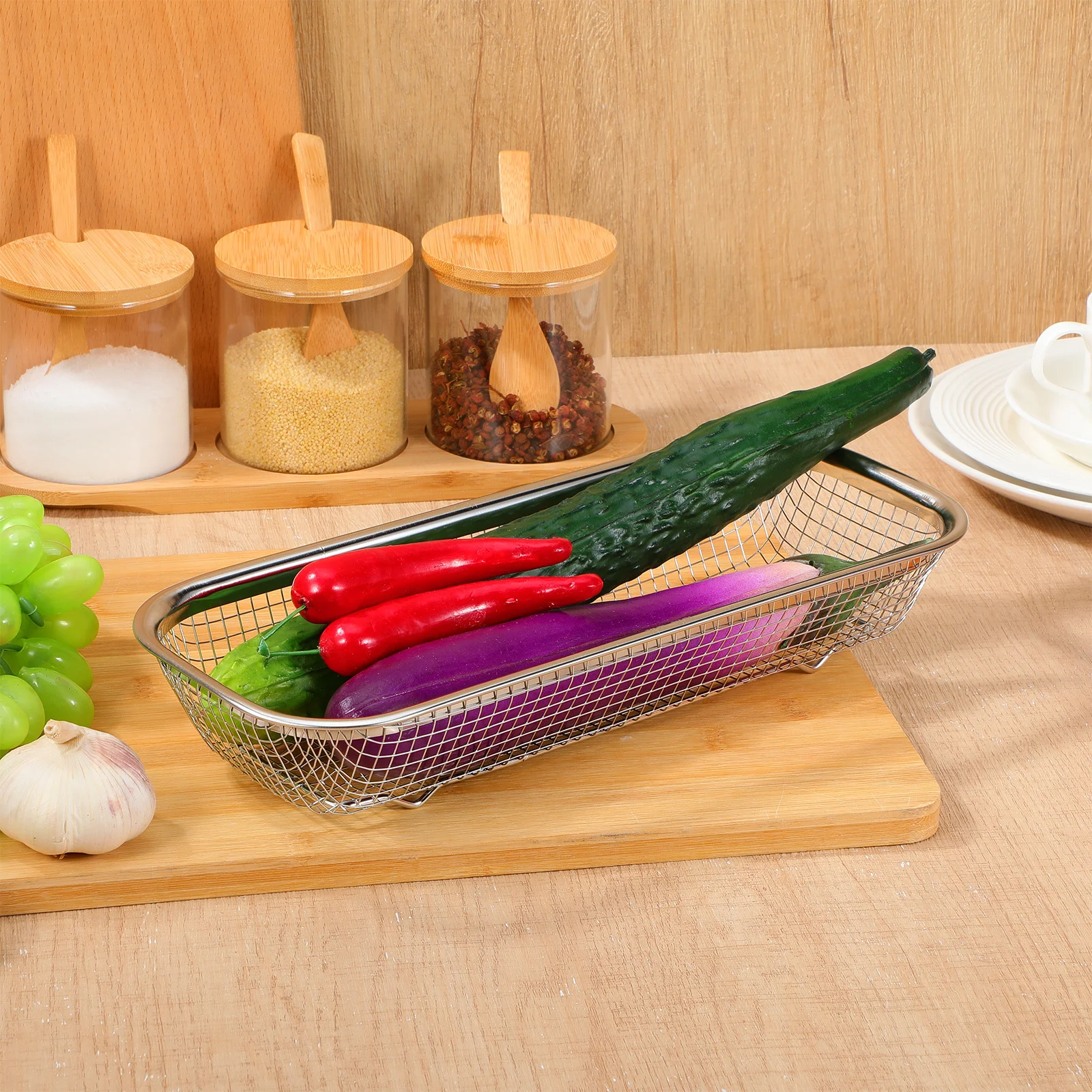 

1Pcs Thickened Stainless Steel Drain Basket Sieve Fruit Vegetable Washing Draining Storage Kitchen Sink Colander Basket