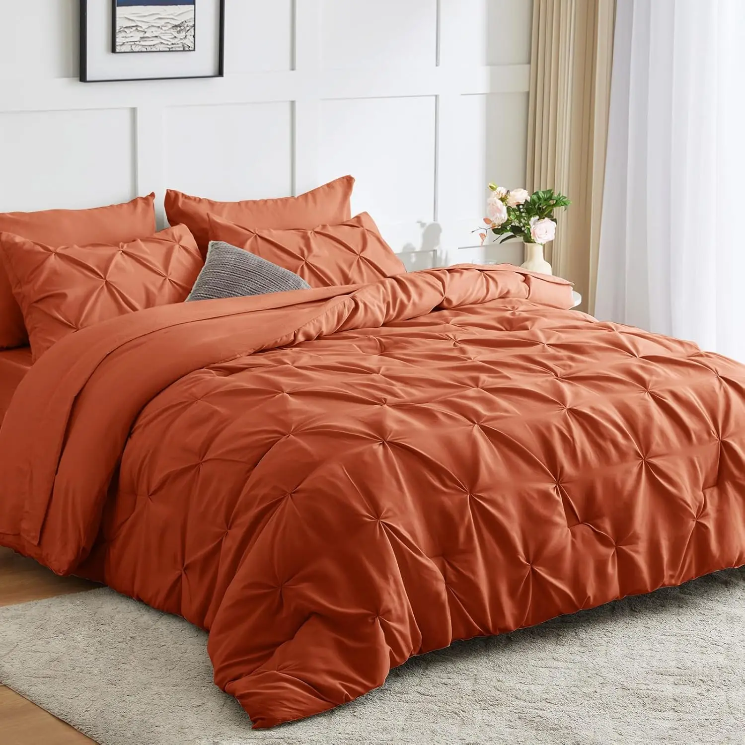 

Burnt Orange Comforter Set Queen Bed In A Bag 7 Pieces Pintu Comforters Queen Size Terracotta Pinch Pleat Bedding Sets With