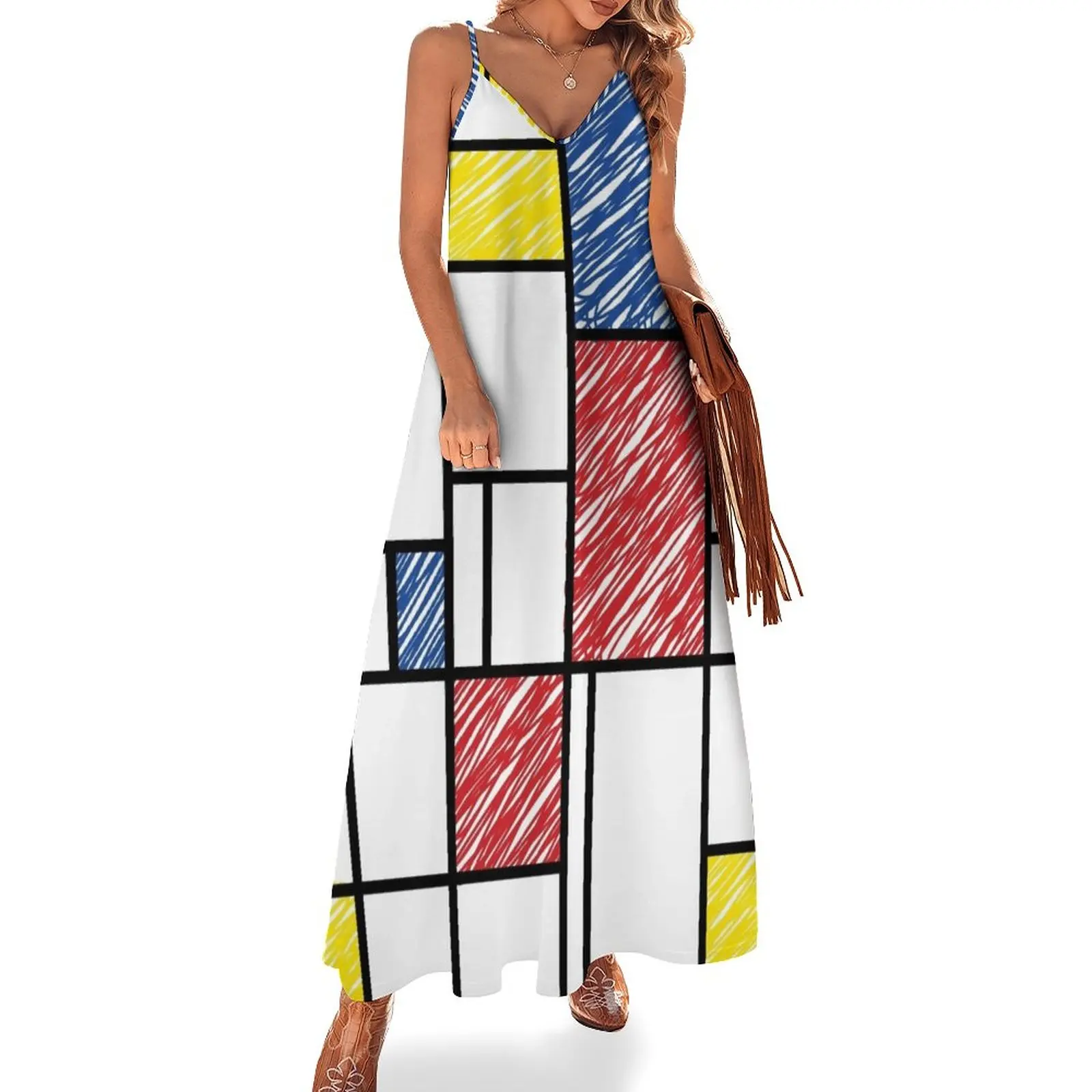 

Mondrian Scribbles Minimalist De Stijl Modern Art  fatfatin Sleeveless Dress party dresses women cocktail dresses