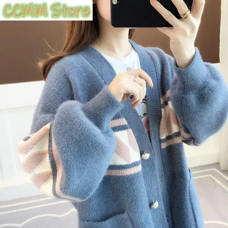 

New Fashion Autumn/Winter Coat Large Women's Sweater Fat Mm Knitted Cardigan Korean Loose Lazy Top Tide