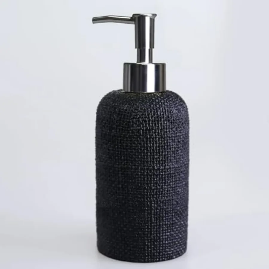 

Luxury Black Bathroom Accessory Set for Modern Home Resin Trash Can Toilet Brush Soap Dispenser Toothbrush Holder Tray in Elega