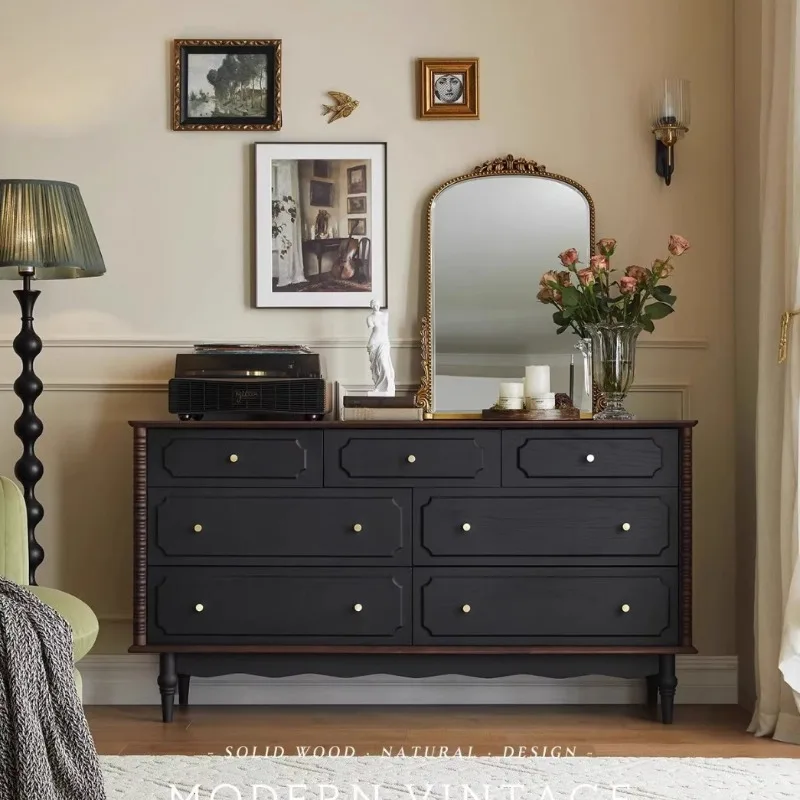 Solid wood drawers, seven drawers, living room, bedroom, simple atmosphere, storage, medium and ancient household