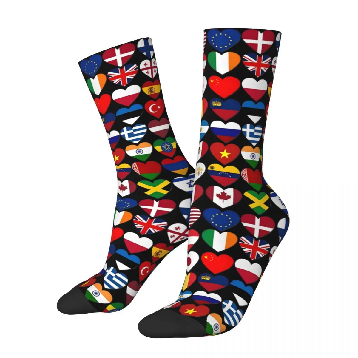 Calcetines con banderas de países de corazón, calcetines de poliéster a la moda para hombre y mujer, medias de tubo medio Harajuku para primavera, verano, Otoño e Invierno