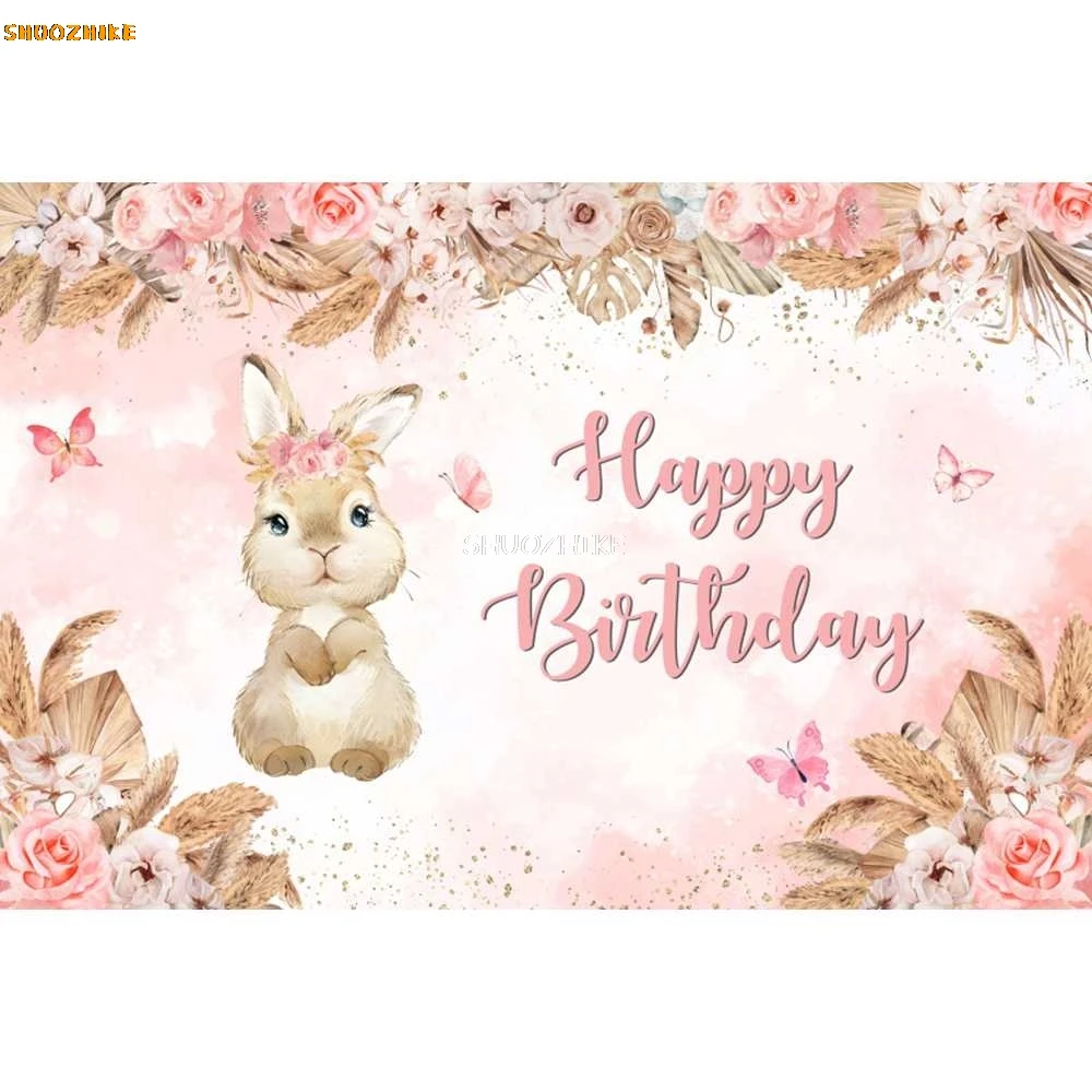 부활절 토끼 생일 사진 배경, 일부 토끼가 돌고 있는 소녀 1 번째 생일 파티 장식, 베이비 샤워 사진 배경