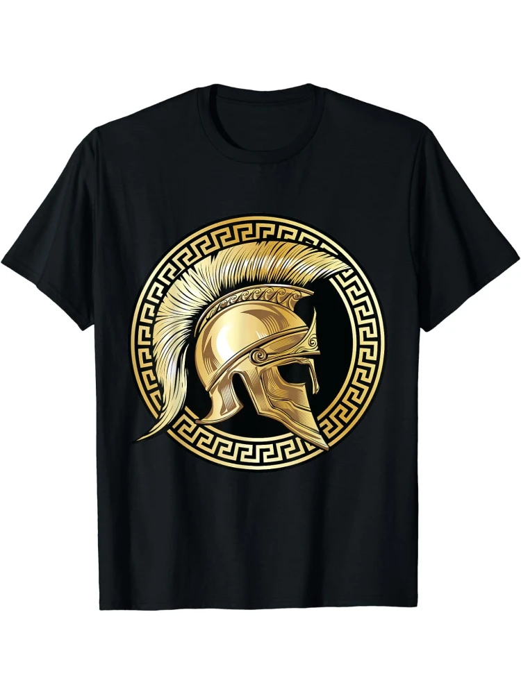 

Spartan Helmet Golden Gladiator Sparta Greek Gym Workout design-100% cotton O-neck short sleeve men's printed T-shirt.