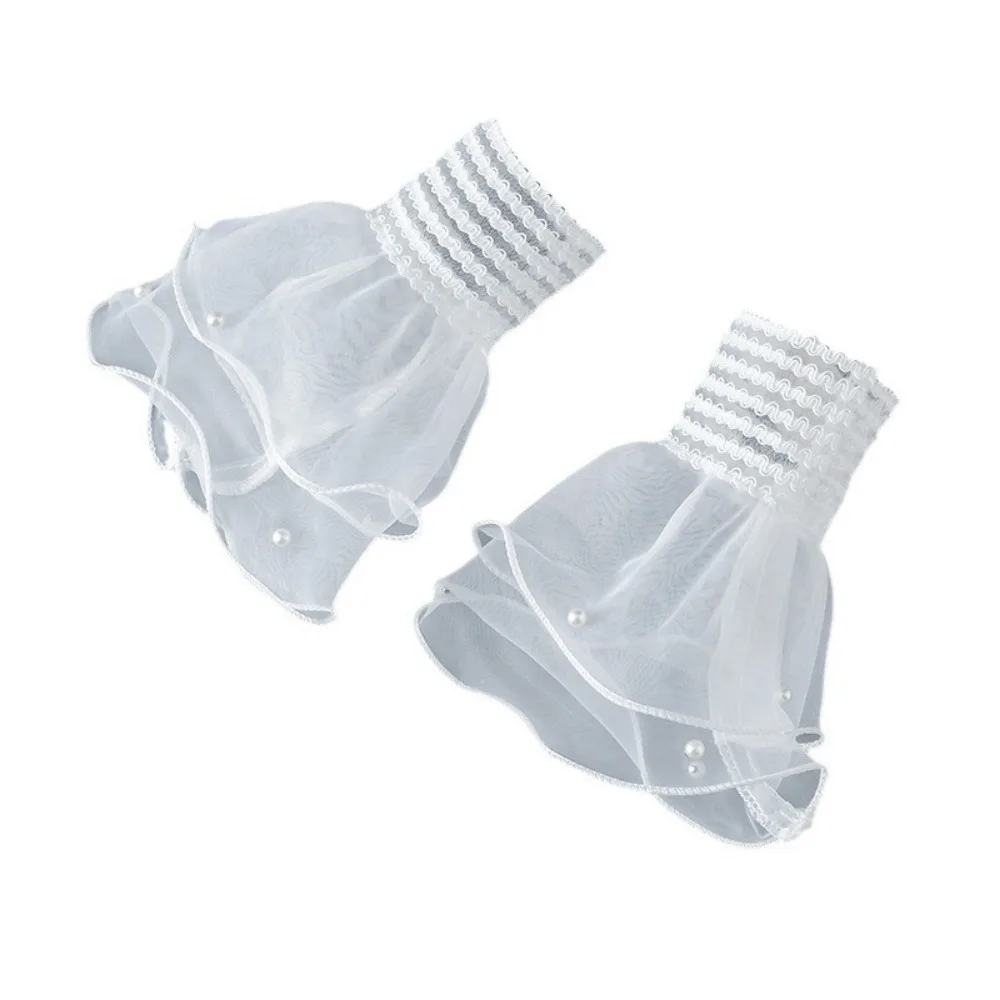 

Двухслойные искусственные плиссированные манжеты со съемными кружевными рукавами, роговые манжеты, украшения, эластичные милые эластичные манжеты с рукавами