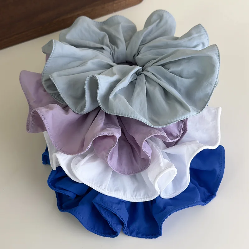 

Scrunchie Ruffle Large Solid Color Minimalist Versatile Ponytail Holder for Girls High Bun Soft Fabric Elastic Stretchy