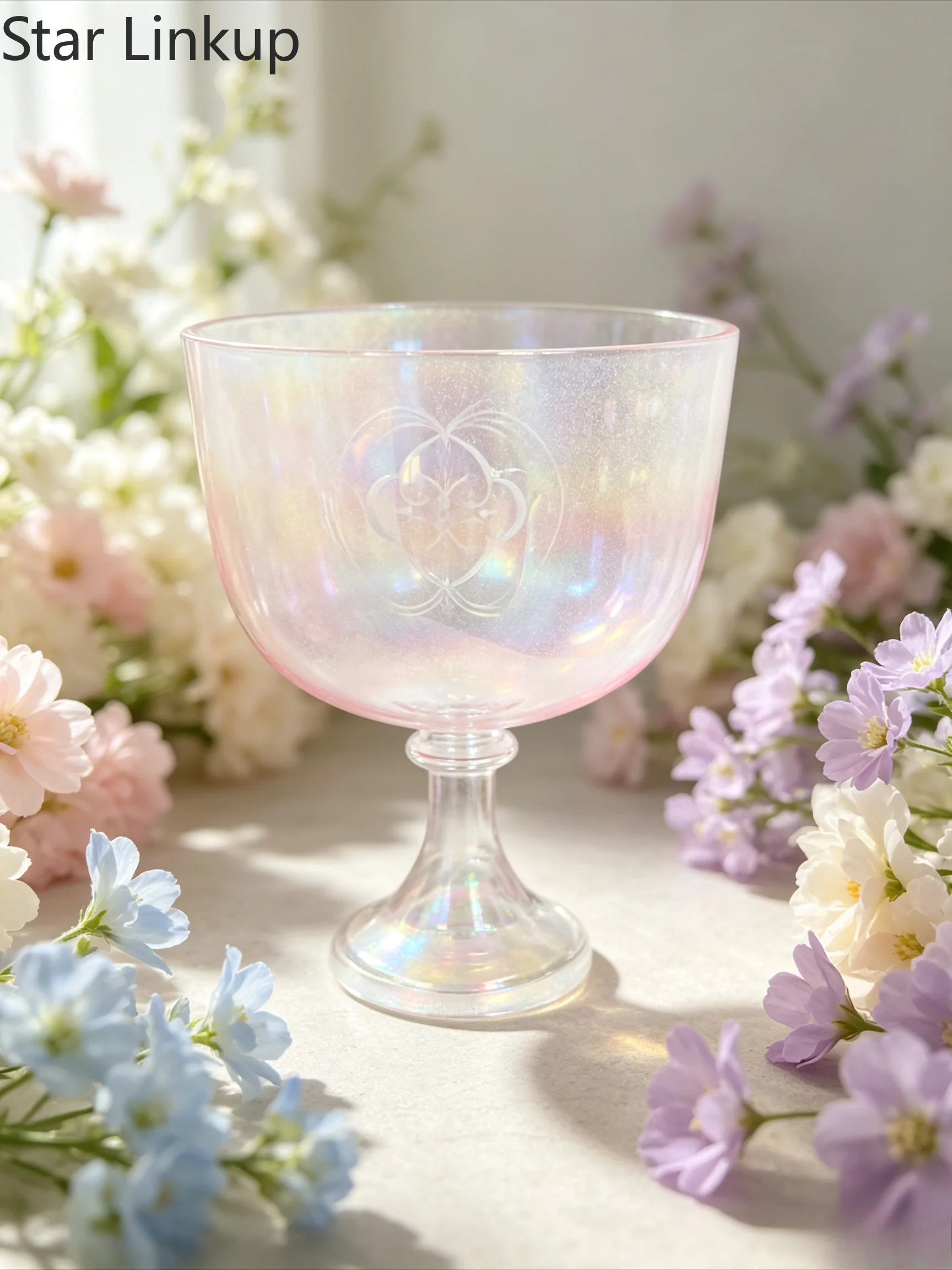 Star Linkup 432Hz Tuned 3rd Octave Pink Magic Quartz Sound Chalice with Divine Love Carving, Multi-tone Options to Activate Third Eye & Pineal Chakra for Meditation & Energy Healing