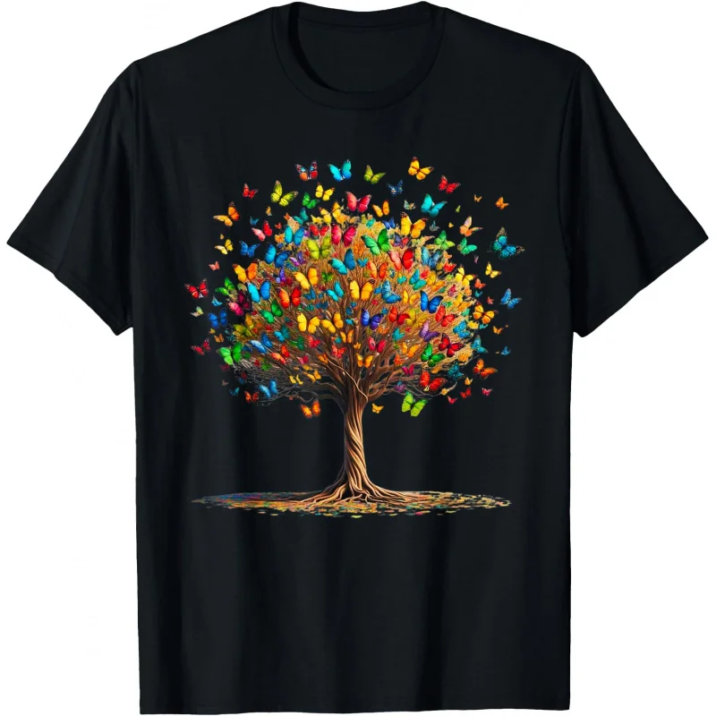 

Butterflies Tree Nature Butterfly Lover Lepidopterist Gift t shirt 100% cotton print Short Sleeve Graphic clothes All size tops