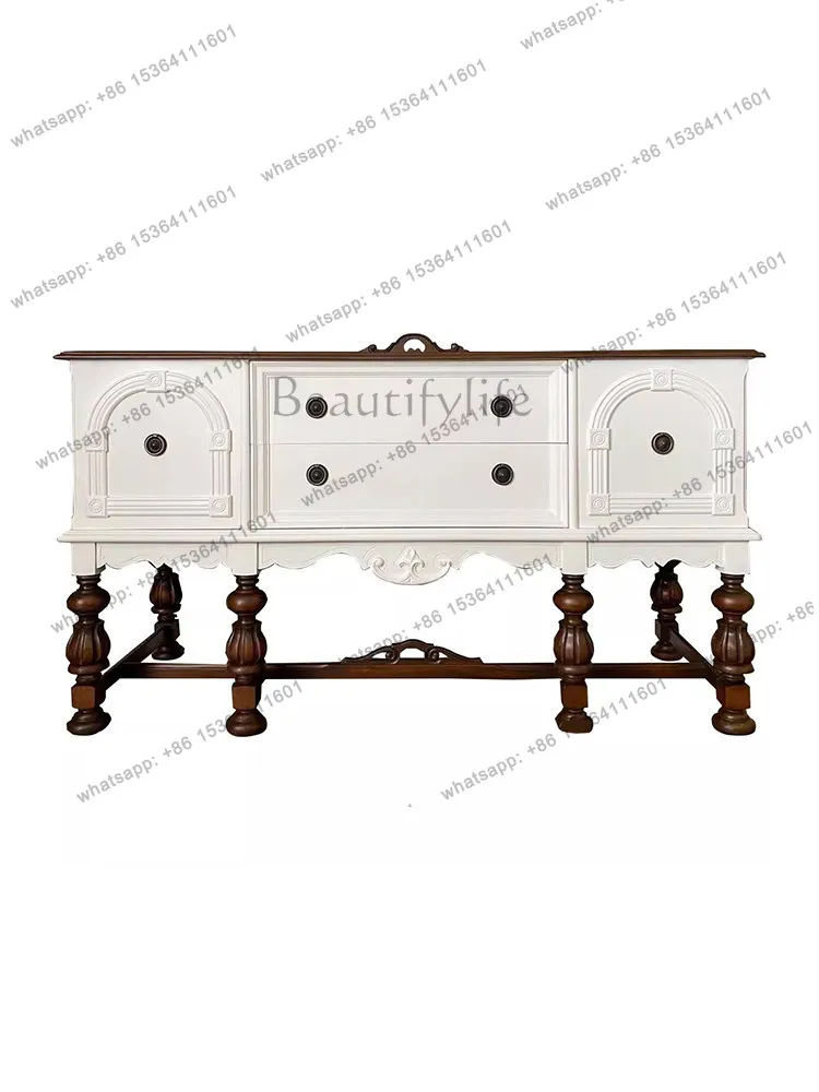 XX retro white American living room solid wood decorative cabinet middle antique sofa backrest porch
