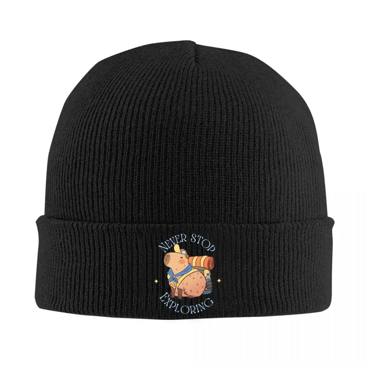 

Capybara Never Stop Bonnet Hats Cute Animals Funny Beanie Hats Pattern Knit Hat Winter Hip Hop Adult Unisex Hippie Elastic Cap