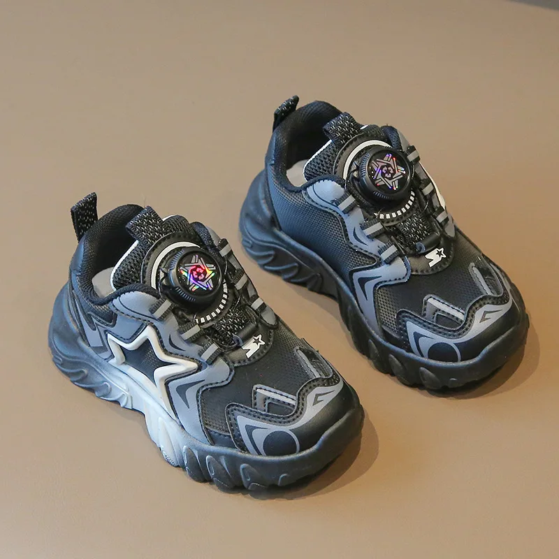 

Children Spring Autumn Sneakers Boys Swivel Buttons Stars Gradient Dad Shoes Girls Low Top Soft Soled Casual Shoes Neutral