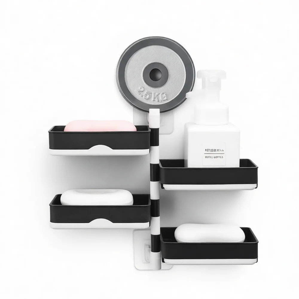 Bathroom Wall Mounted Soap Rack Rotating Punch Free Organizer Draining Tray Kitchen Storage Box Shower Accessories