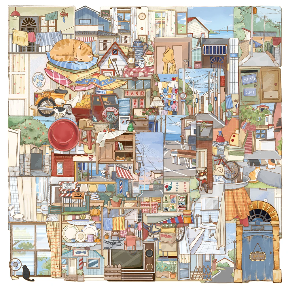 

10/30/50pcs Transparent Anime Street View Stickers Aesthetic Sticker Scrapbooking Suitcase Phone Cartoon Creative Decals Packing