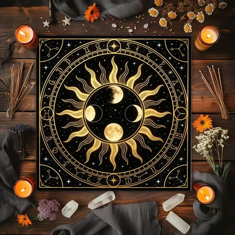 Tree of Life, Moon Phases, Twelve Constellations, Astrology Altar Cloth, Tarot Cards, Tablecloth, Witch Divination Ceremony Mat