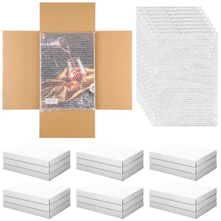 

30 Pack Corrugated Comic Book Mailers with 30 Bubble Bags, Comic Book Shipping Box Easy Fold Cardboard Photo Box for Mailing Pa