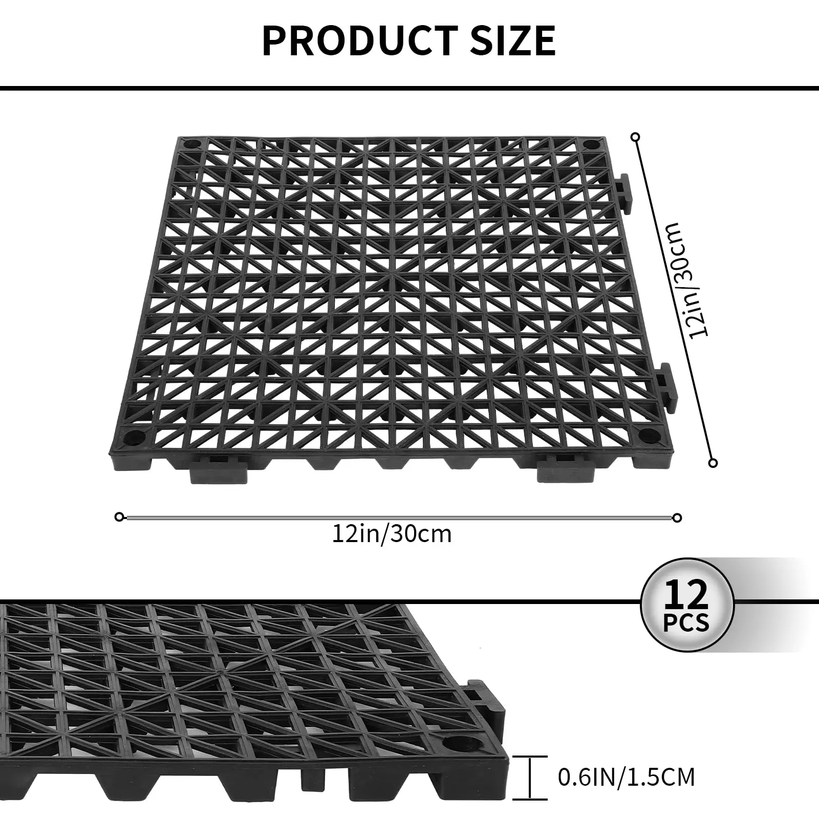 12 PCS Interlocking Drainage Mat, 12“x12” Drainage Tiles Interlocking, PVC Non-Slip Splicing Interlocking Floor Tiles