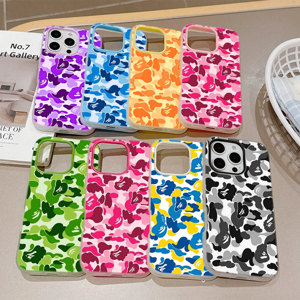 Modische Leoparden-Matte Bonbonfarben 2-in-1 Handyhülle für A-BAPES-Cool iPhone 18 17 17e Air 16e 16 15 14 13 Plus 12 11 Pro XR Max – Detail 1