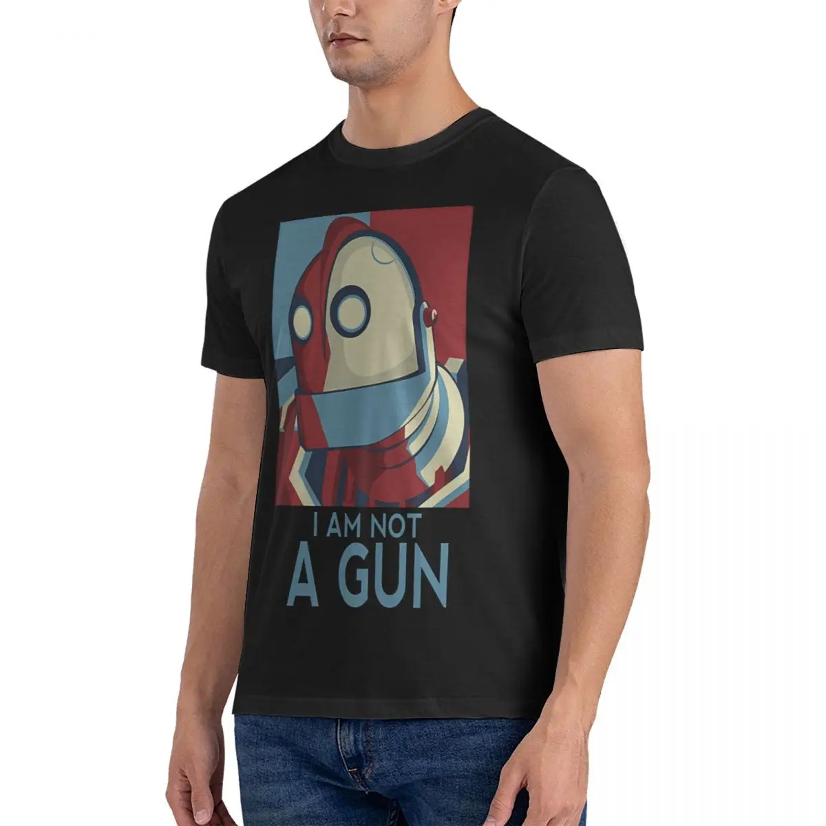 Men's T-Shirt Robot I'm Not A Gun Awesome Pure Cotton Tee Shirt Short Sleeve The Iron Giant Cartoon T Shirt Round Neck Clothes