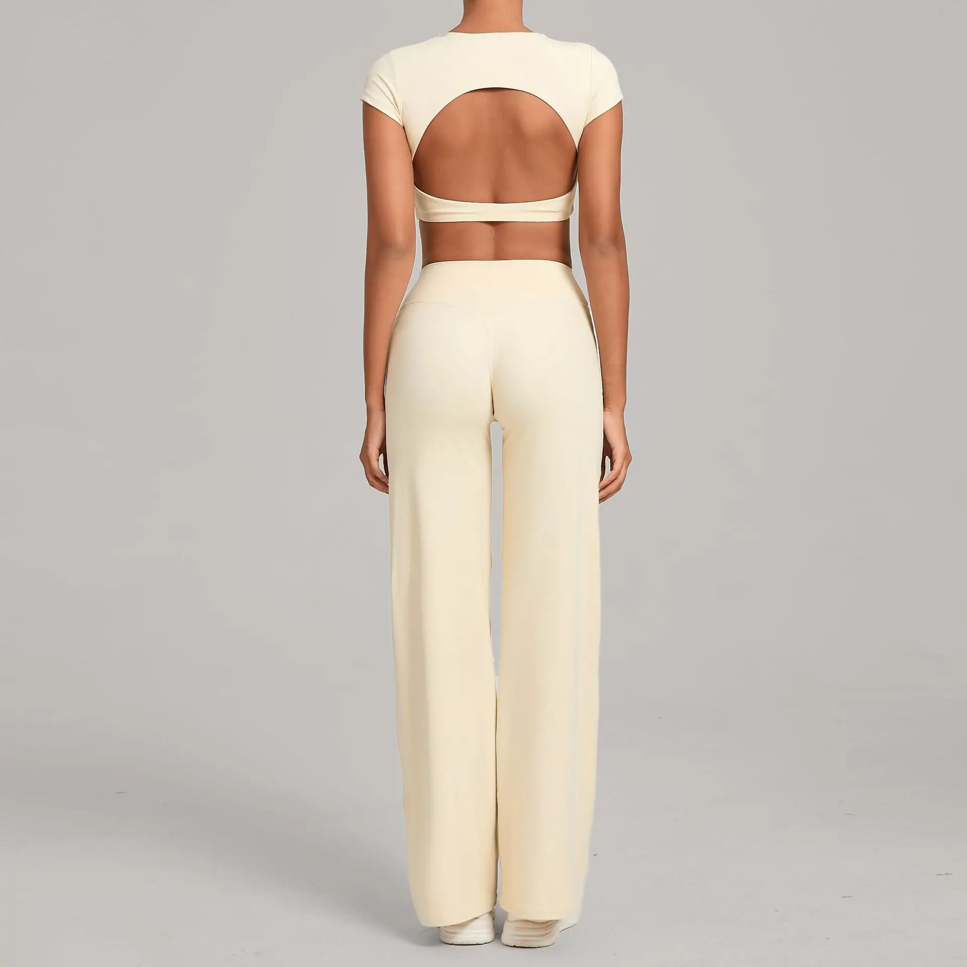 

Женский комплект для йоги из двух предметов, быстросохнущие леггинсы с открытой спиной и прямыми штанинами, костюм для фитнеса, женская одежда для бега на открытом воздухе