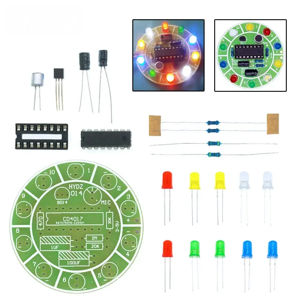 CD4017 Voice-Controlled RGB Rotating LED Light Kit - 5V DIY Electronic Circuit Kit for Student Labs & Educational Projects