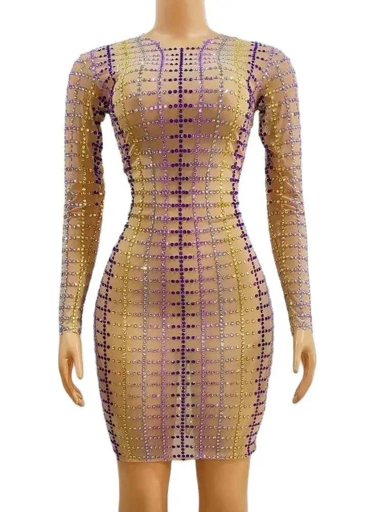 

High Quality Hot Diamond Elastic Mesh Wrap Buttocks Dress 2024 New Fashionable Women'S Clothing