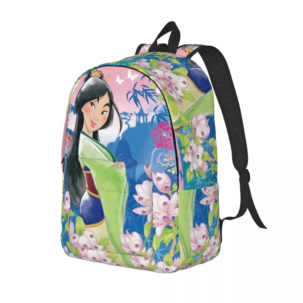 Custom Funny Cartoon Princess Mulan Wallpaper Canvas Backpack Men Women Basic Bookbag for School College Bags