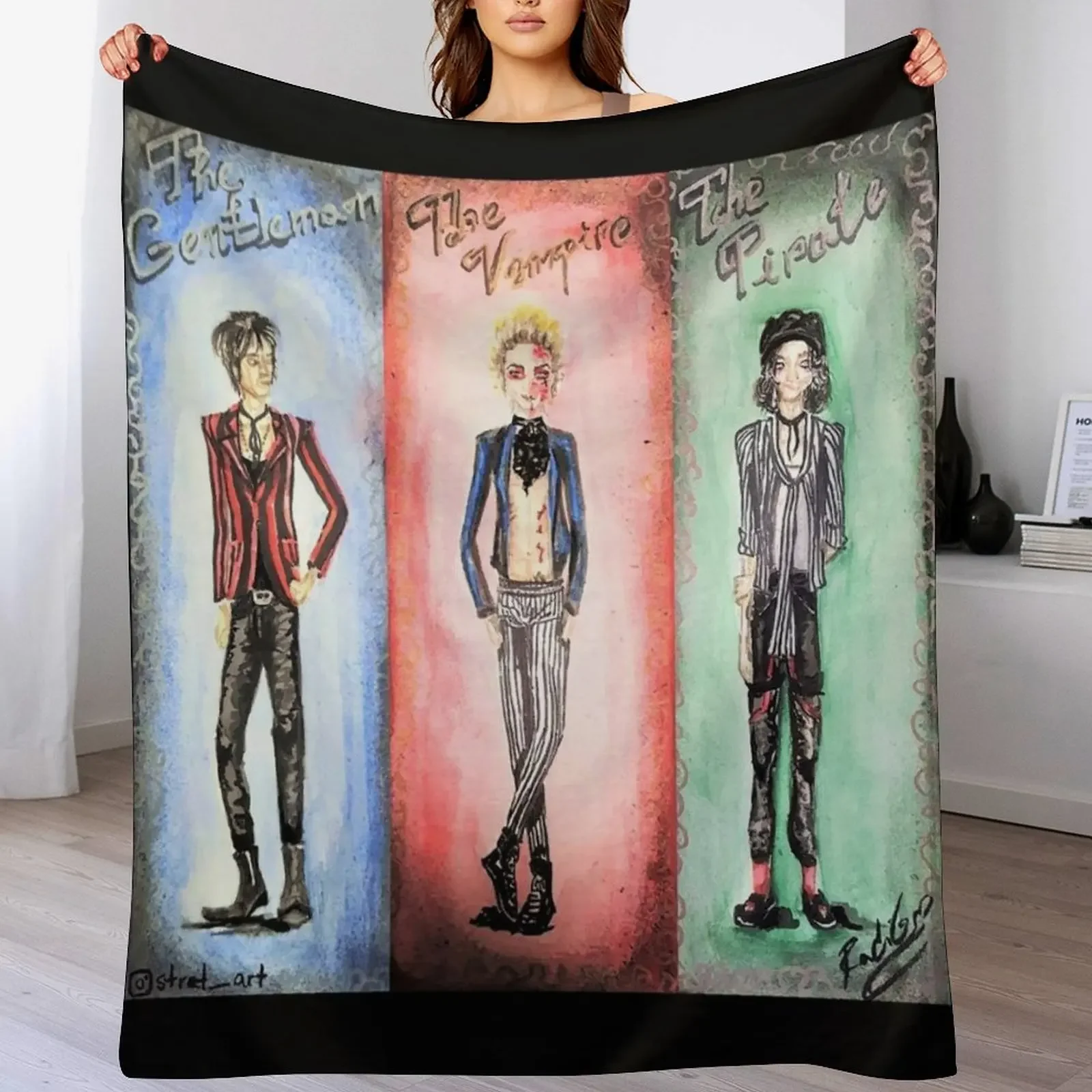 

The Pirate, The Vampire and The Gentleman Throw Blanket Bed Fashionable Picnic Cute Nap Blankets