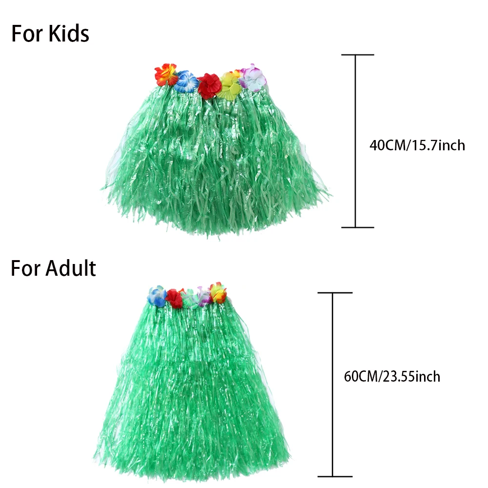 40/60CM Hawaiian Hula Skirt Children Adult Beach Hula Show Grass Dress Flower Skirt Garland Costume Set Tropical Party Decoratin