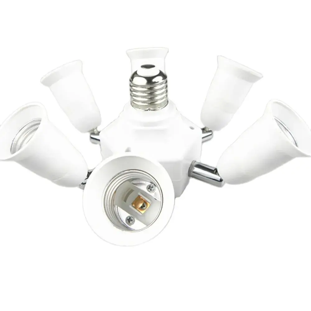 1pcs E27 7 in 1 Light Socket Extension Converter E26 360 Degrees Rotation 6+1 Lamp Bulb Adapter Converter White