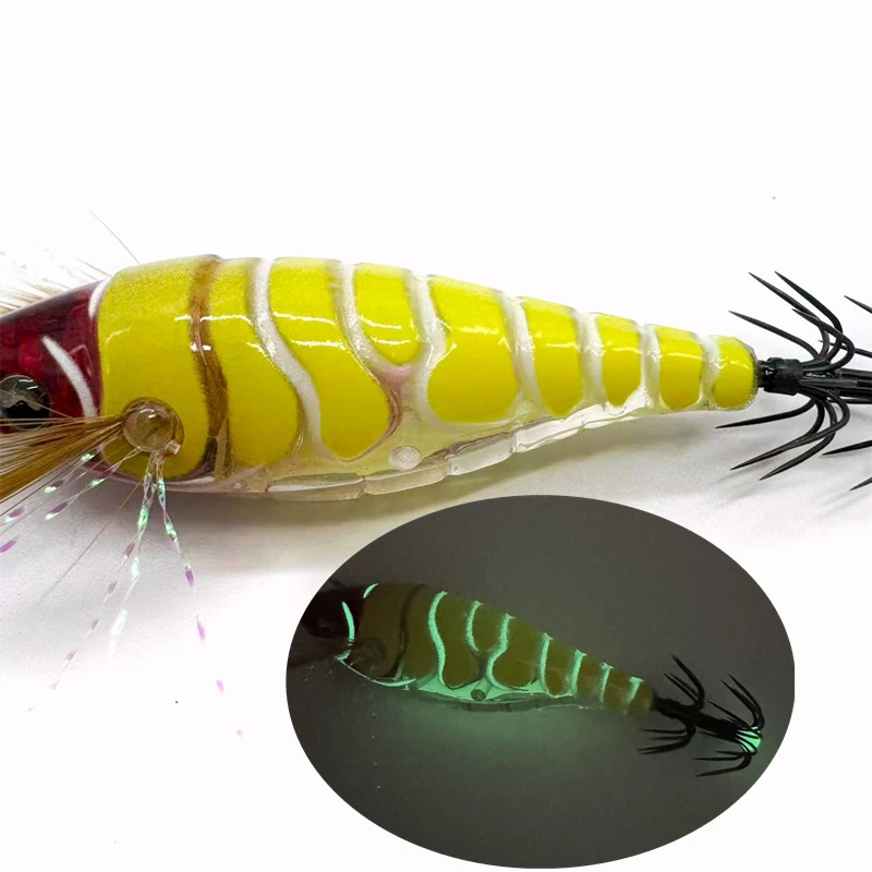 Luminous Wooden Shrimp Squid EGI Jig Vertical Jigging Lure Octopus Shrimp Cuttlefish Squid Fishing lure Bait Japan Hook view 4