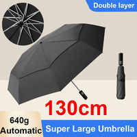 130 cm Automatic Double Layer Large Umbrella For Men Windproof Weatherproof 3 Folding Sunny Rainy Umbrellas For Business Travel