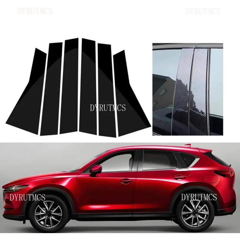 

6PCS Gloss Black Pillar Posts Silver Carbon Fit For Mazda CX9 TC 2016 2017-2025 Window Decor Door Side Mouliding Trim Cover
