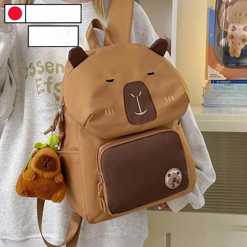 zaino-cartone-animato-capibara-carino-borsa-a-spalla-casual-per-studenti-doppio-strato-in-materiale-morbido-resistente-all'acqua-borsa-scuola-per-adolescenti