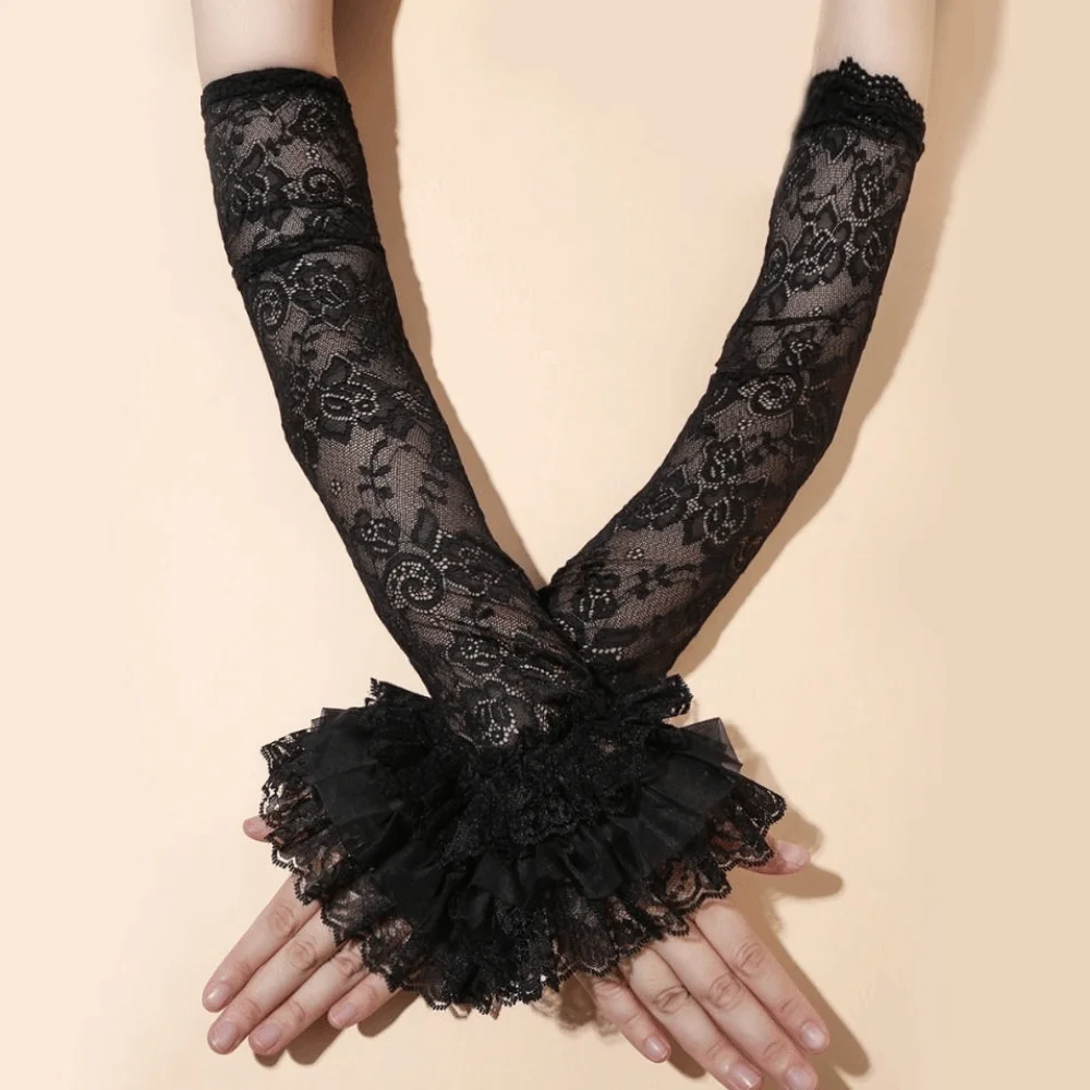 

Simple Elastic Lace Ice Silk Sleeves Thin Mesh Sunscreen Arm Sleeve UV Insulation Hollow Sun Protection Sleeve Cycling