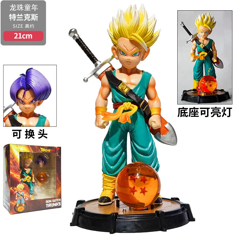 

18cm Anime Dragon Ball Childhood Yellow Hair Trunks Double Headed Figure PVC Action Figures Model Decoration Toys Christmas Gift