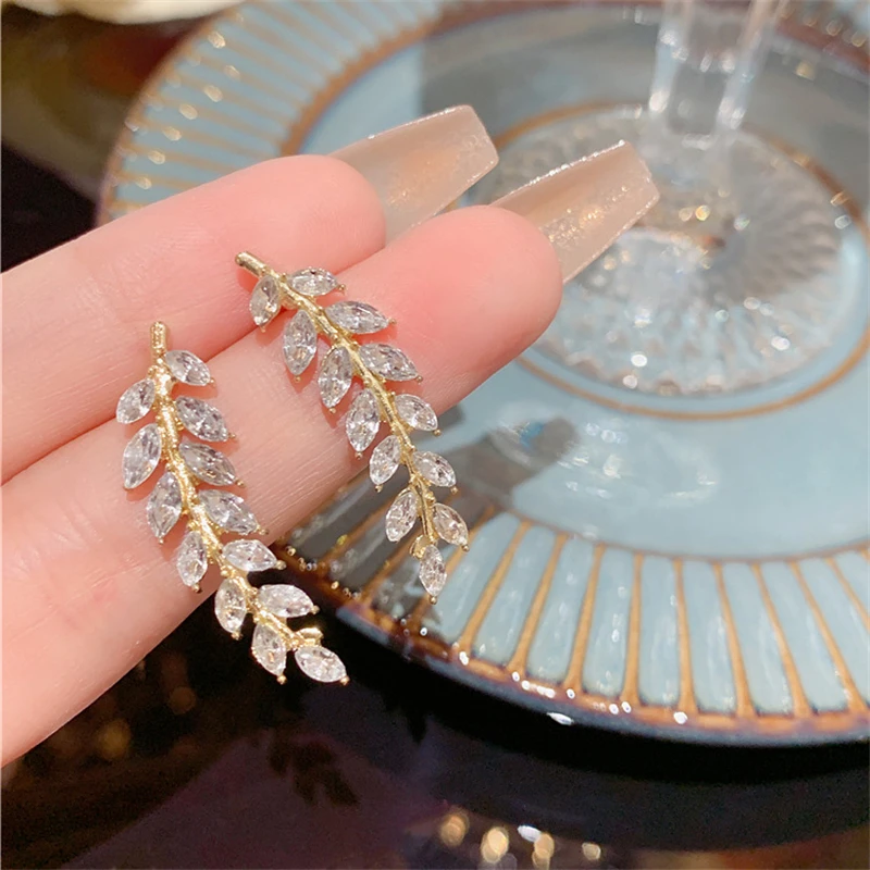 WAKA висячие серьги в форме листа для женщин со сверкающими стразами, элегантные серьги-капли для вечеринки, свадьбы, выпускного вечера, ювелирные изделия, подарок