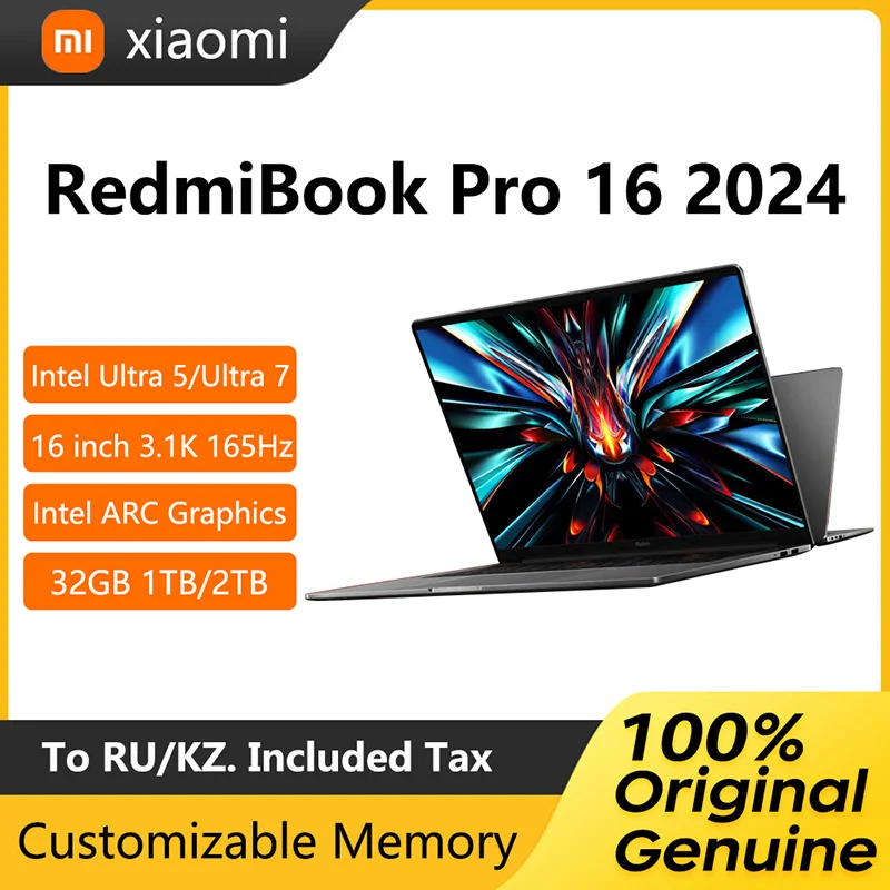 Portátil Xiaomi Redmi Book Pro 16 2024, Pantalla Ultra Retina de 16 Pulgadas 3.1K 165Hz, Ultra 7-155H, 32GB, 1TB, Gráficos Intel ARC